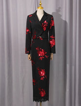 HEYFANCYSTYLE Women's Luxury Petite Formal Sequin Maxi Skirt & Crop Blazer Set